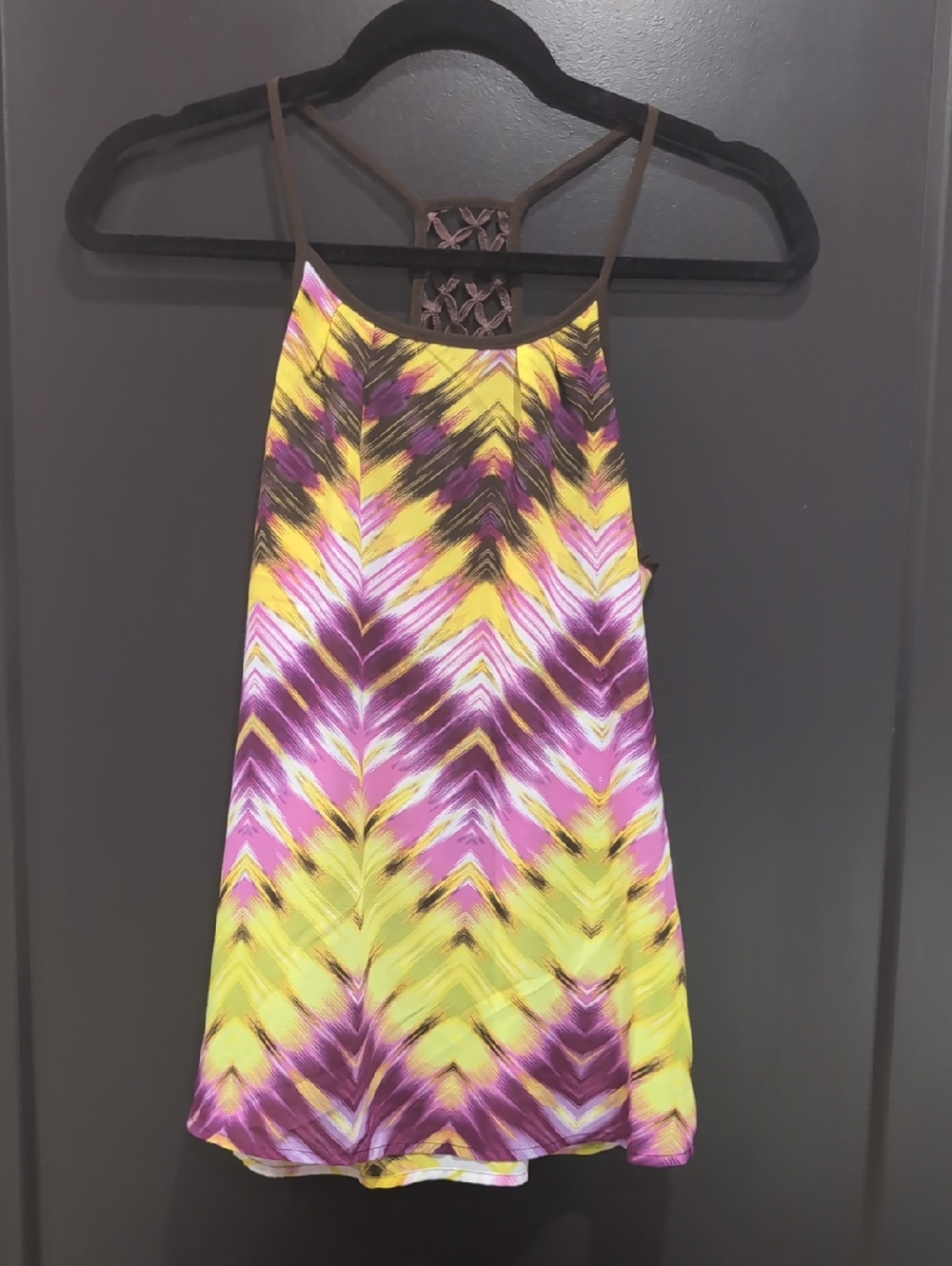 a.n.a Pink, Yellow & Purple Chevron Halter Top with Braided Back